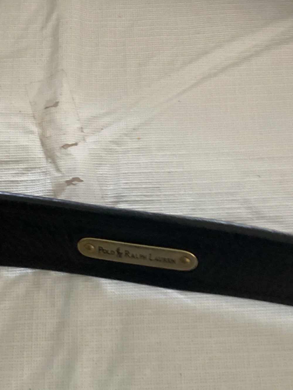 Used Polo by Ralph Lauren Black Leather Belt with Brass Nameplate Size 40